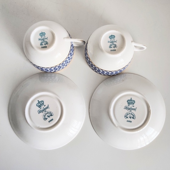 Rorstrand Sweden Teacups and Saucers Cobalt Blue and White Gold Rim 10033 RARE